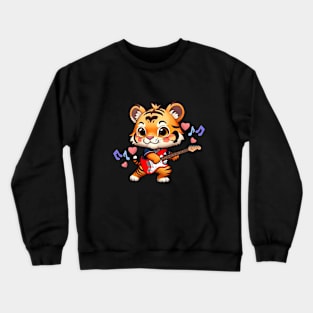 Unleash the Wild Melody: Captivating Tiger Strums on Strings Crewneck Sweatshirt